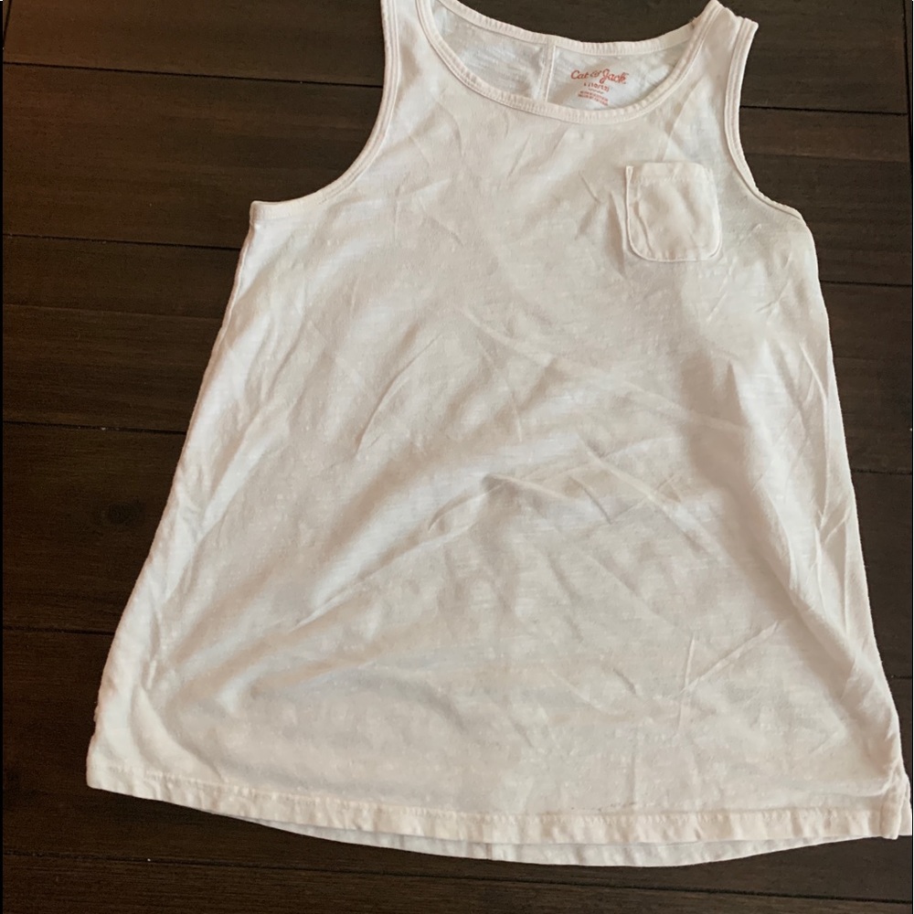 Plain white tank top with a front pocket